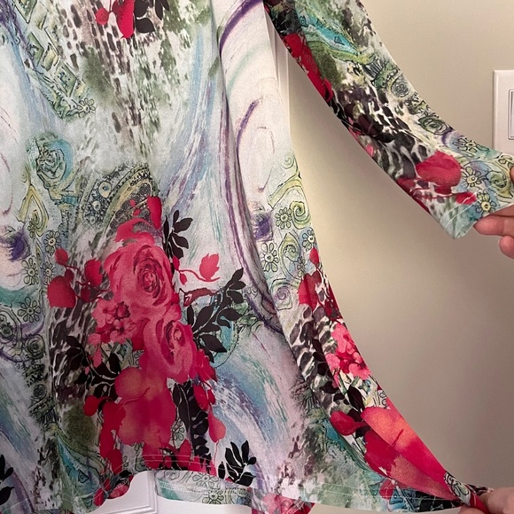 [10/M] Women’s Long Tunic floral long sleeve top, blouse, floral pink white - Picture 10 of 15